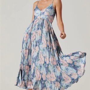 Maeve Printed Pleated Midi Dress Blue Multi Abstract